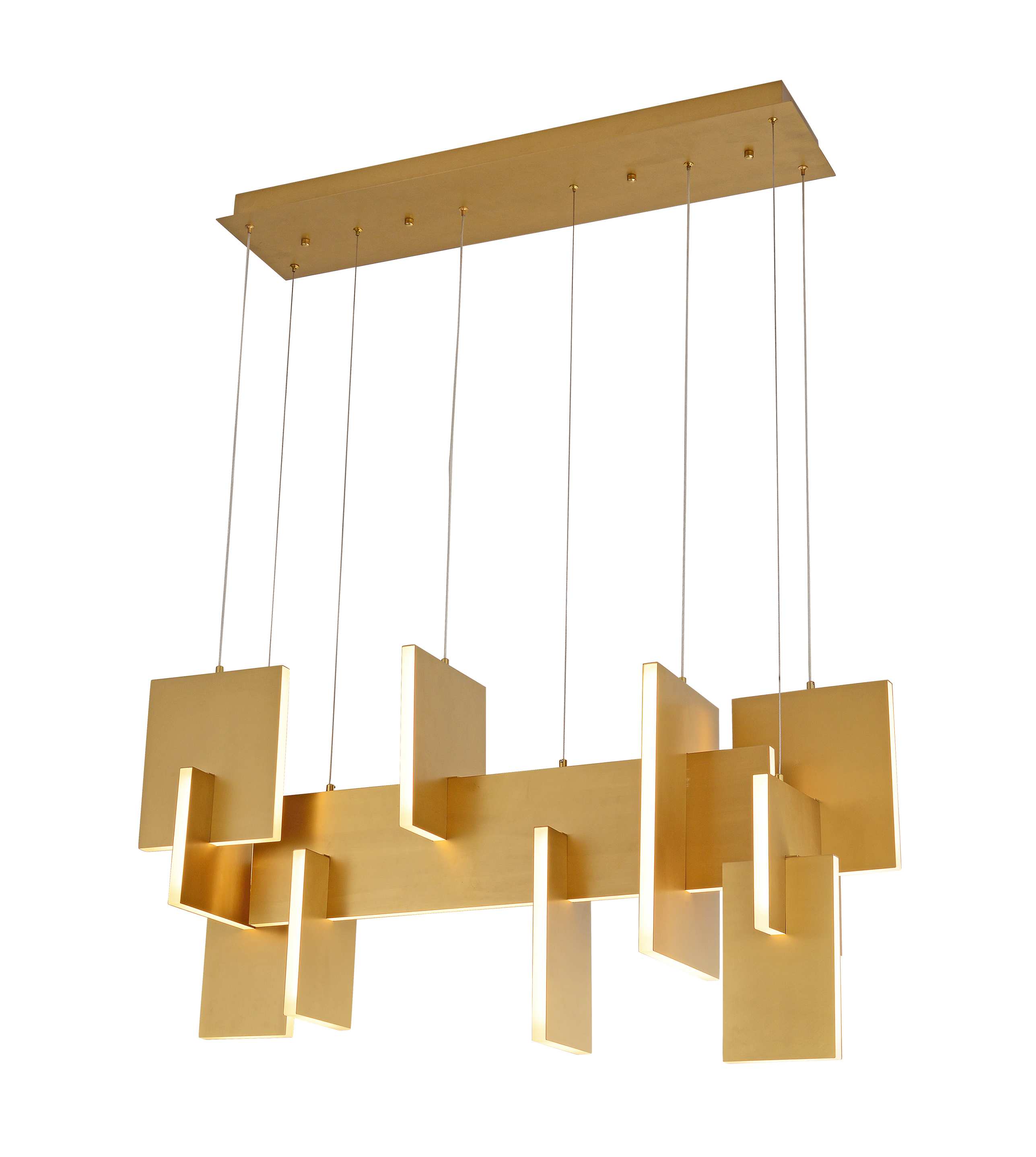 Urrezko Panel Geometrikoko Chandelier Lineala