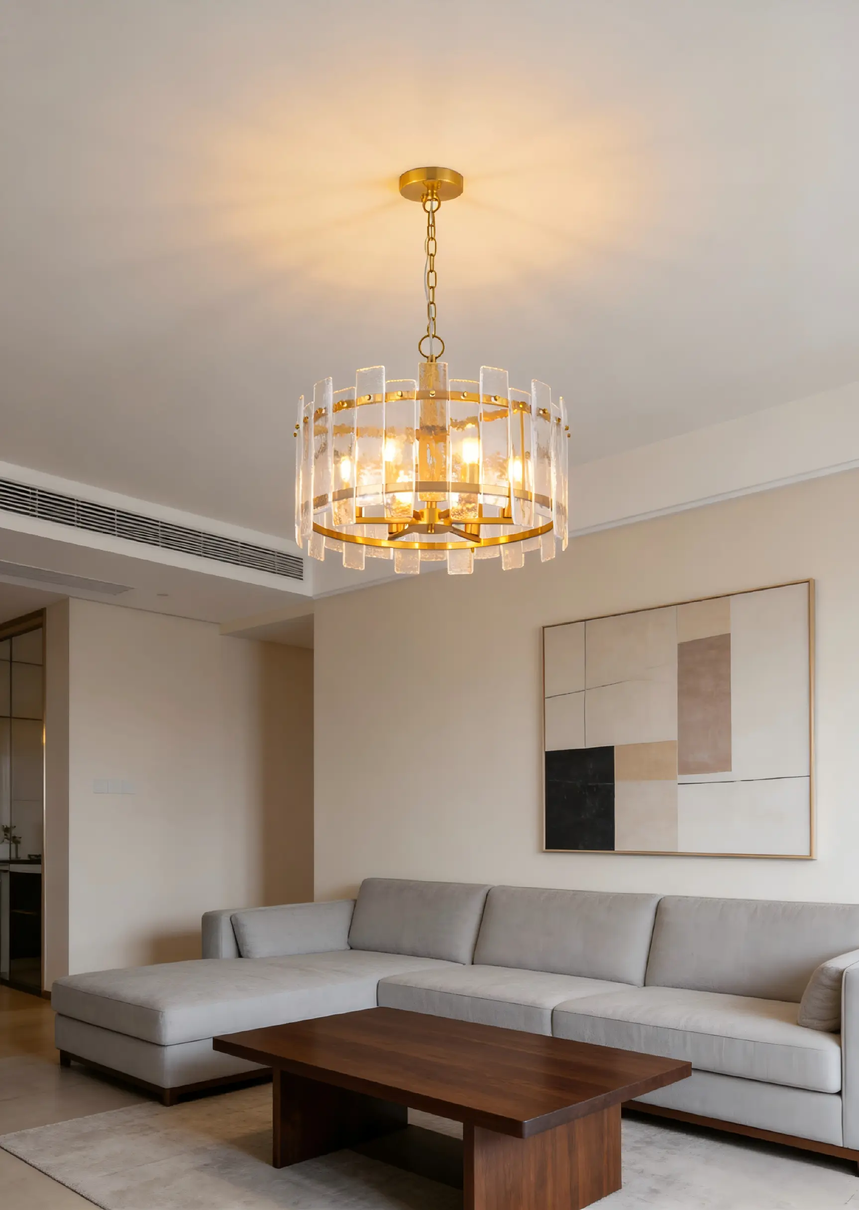 6 Light Textured Glass Cylinder Modern Chandelier